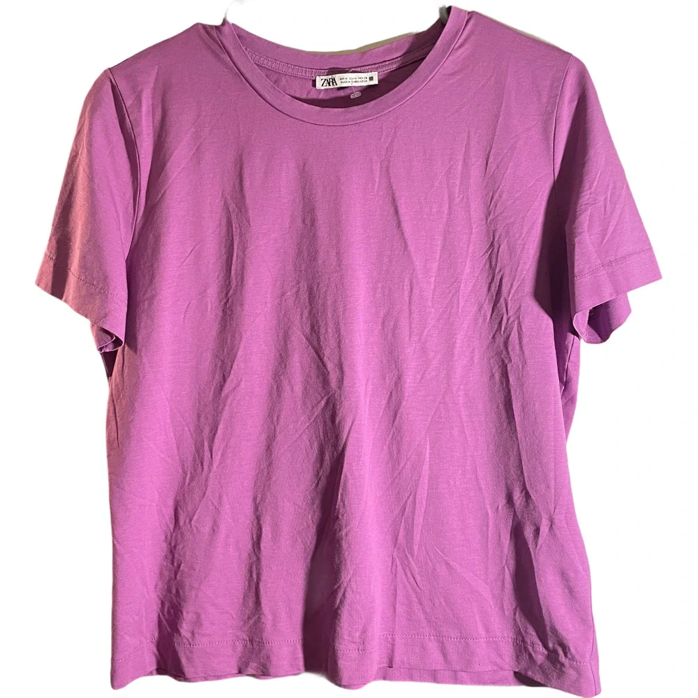Zara Purple Basic Tee Short Sleeve Crew Neck Basic T Shirt Women's Size Medium - Picture 2 of 5